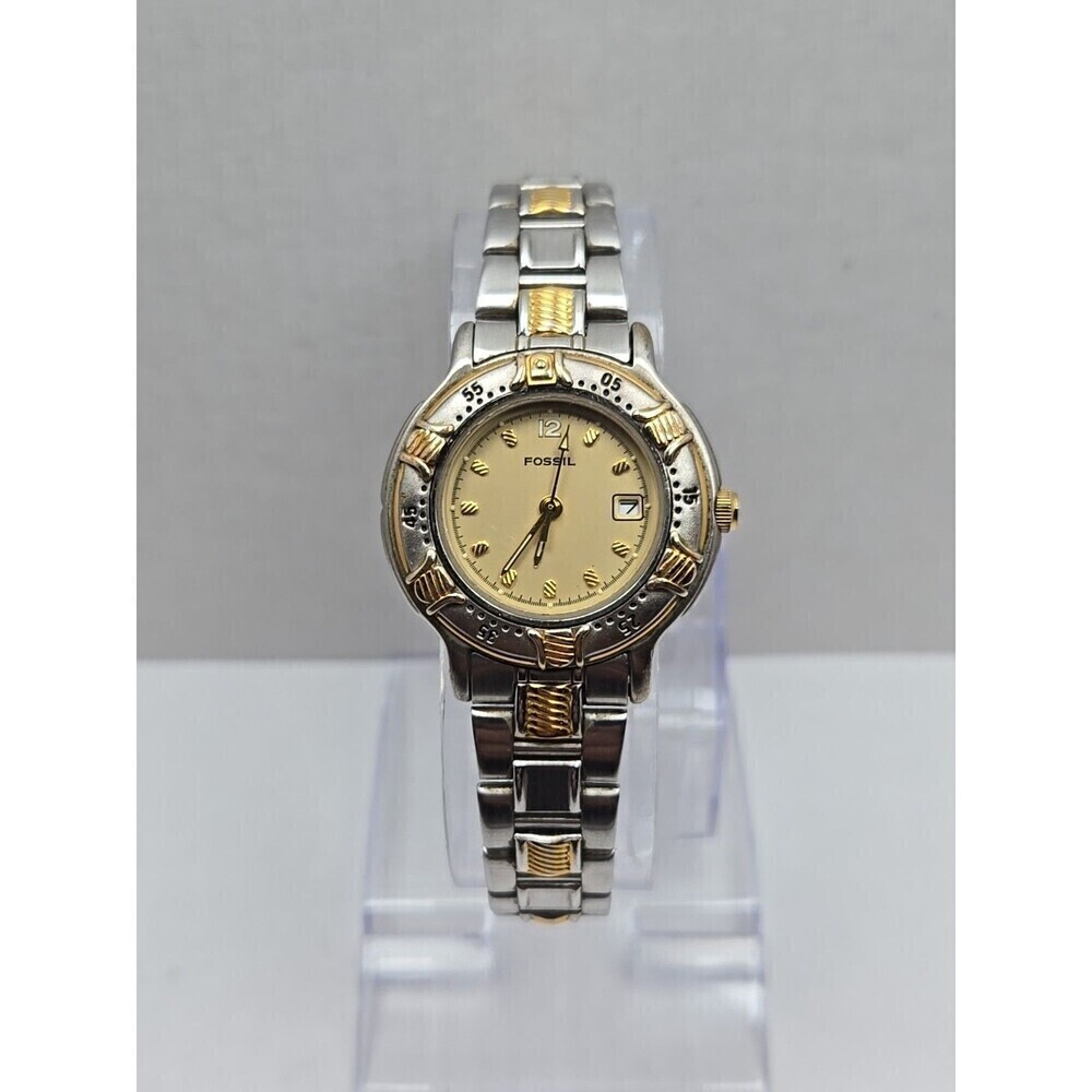Fossil AM1991 Womens Two Tone Stainless Steel Date Watch Quartz New Battery 5ATM
